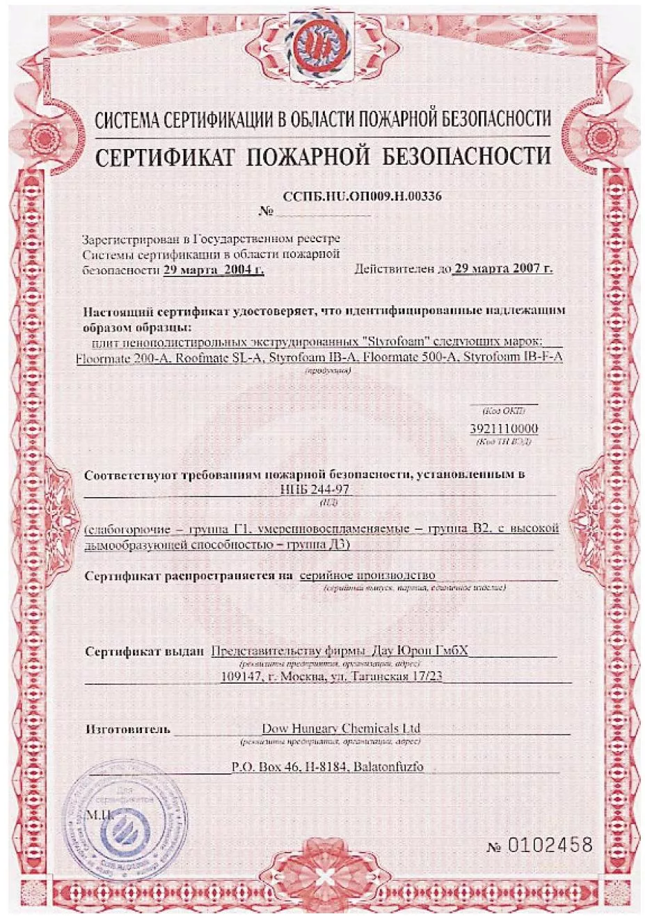 Пожарный сертификат на оборудование